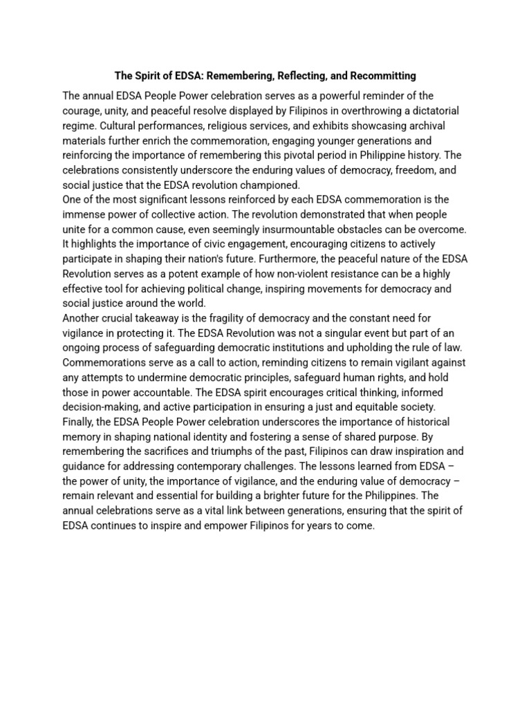 The Spirit of EDSA - Remembering, Reflecting, and Recommitting | PDF ...
