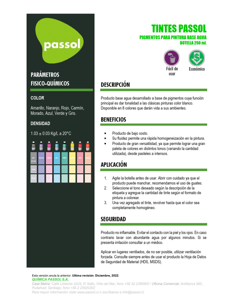 Tintes Passol: Pigmentos Base Agua | PDF | Color | Matiz