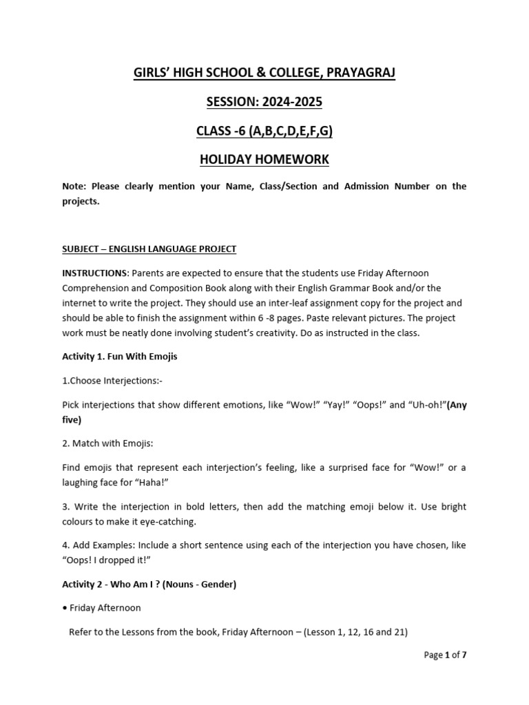 Class 6 Holiday Homework Guide | PDF | Grammatical Gender | Magnet
