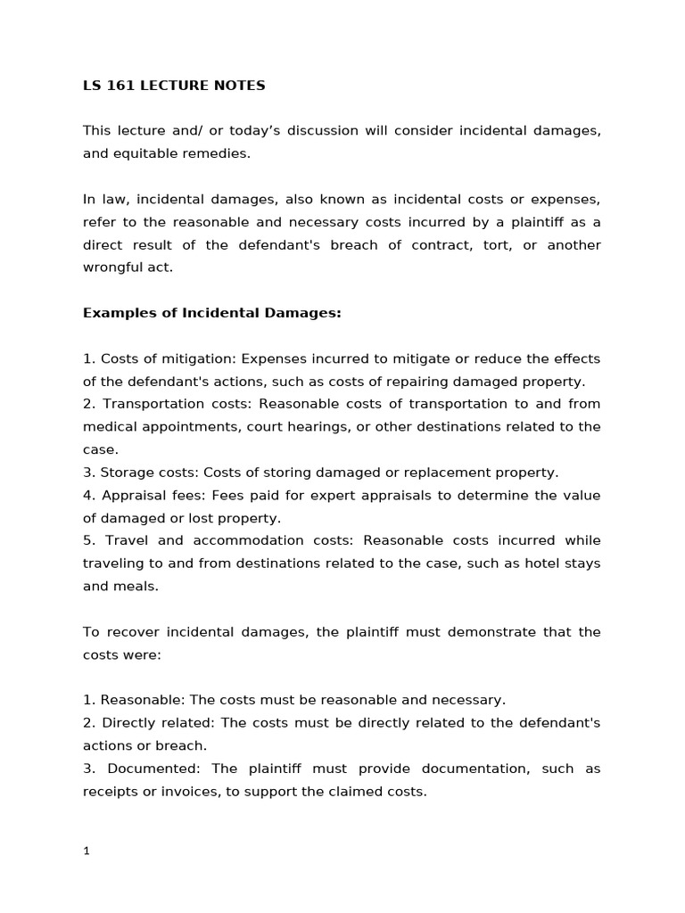 Incidental Damages & Equitable Remedies | PDF | Legal Remedy | Damages
