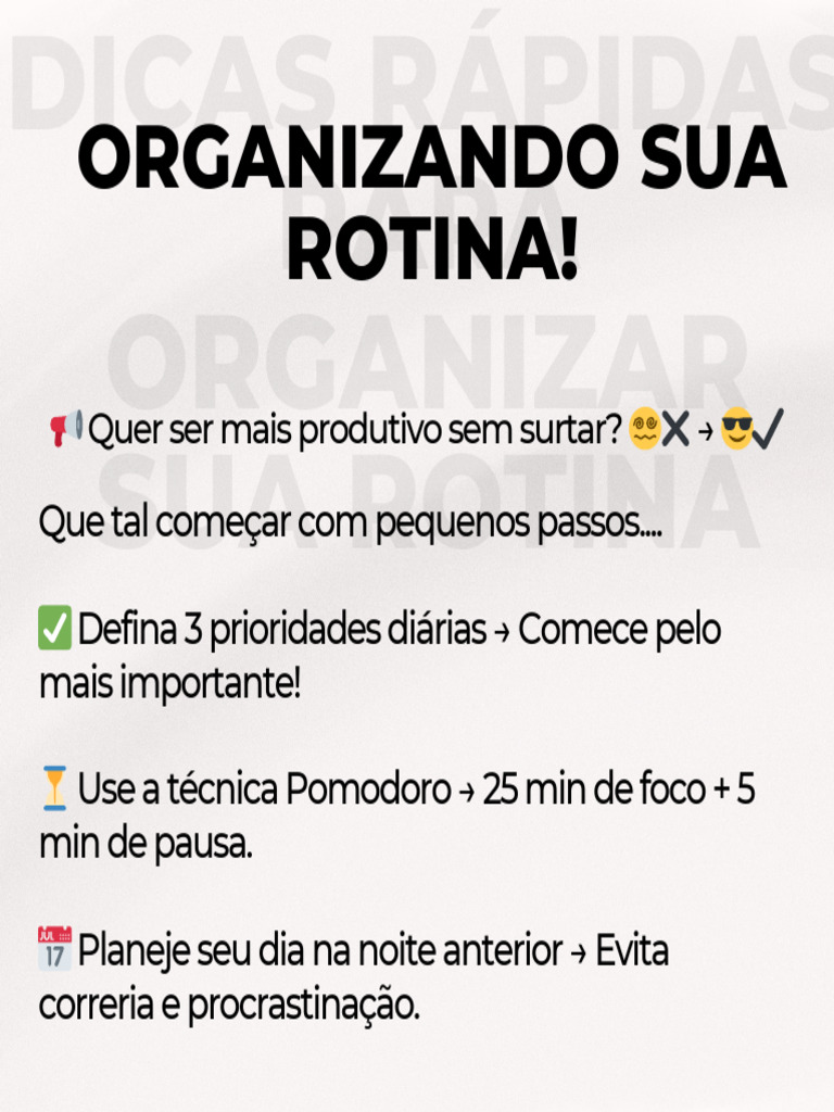 Dicas para Organizar sua Rotina e Aumentar a Produtividade | PDF