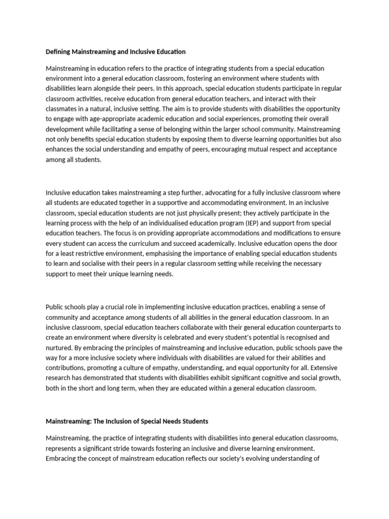 Inclusive Classroom & Mainstreaming Classroom | PDF | Inclusion ...