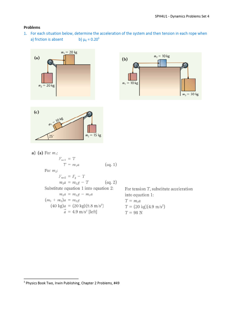 Dynamics Problems Set412 Solutions 17v95ou | PDF | Friction | Tension ...
