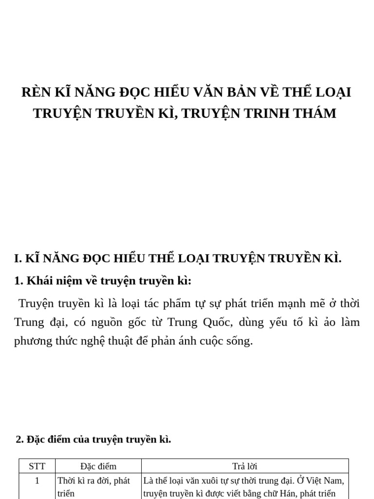 Rèn Kĩ Năng Đọc Hiểu Văn Bản Về Thể Loại Truyện Truyền Kì, Truyện Trinh ...