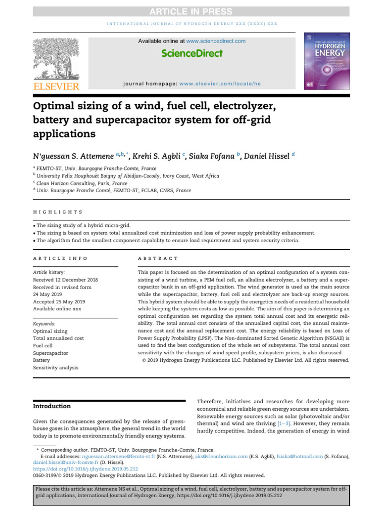 Optimal Sizing for Hybrid Off-Grid Energy Systems | PDF | Fuel Cell ...