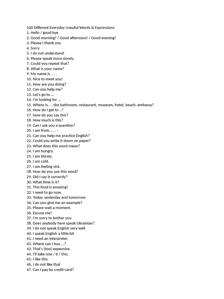 100 Useful Everyday Expressions | PDF