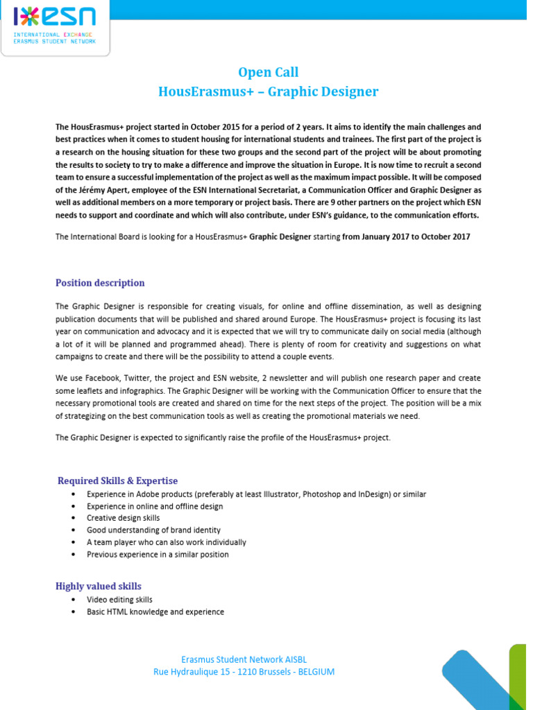 HousErasmus+ Graphic Designer Call | PDF | Human Communication ...