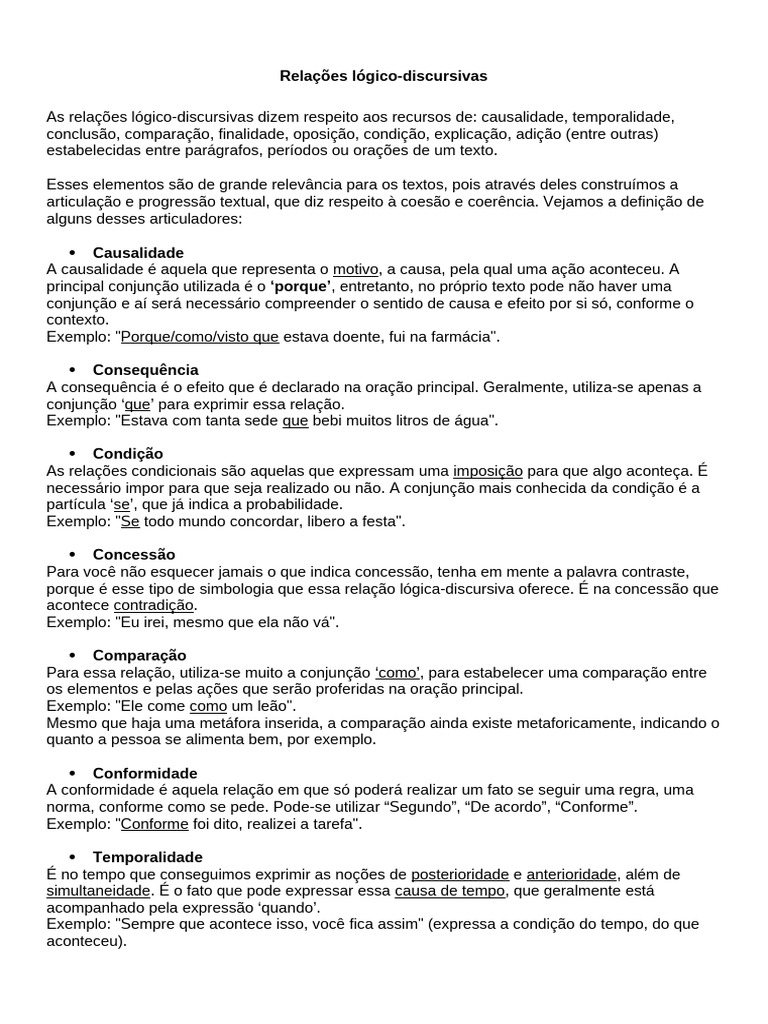 Relações Lógico-Discursivas | PDF | Tempo | Causalidade