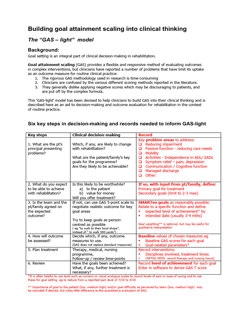 Simplifying Goal Attainment Scaling in Rehab | PDF | Physical Therapy ...