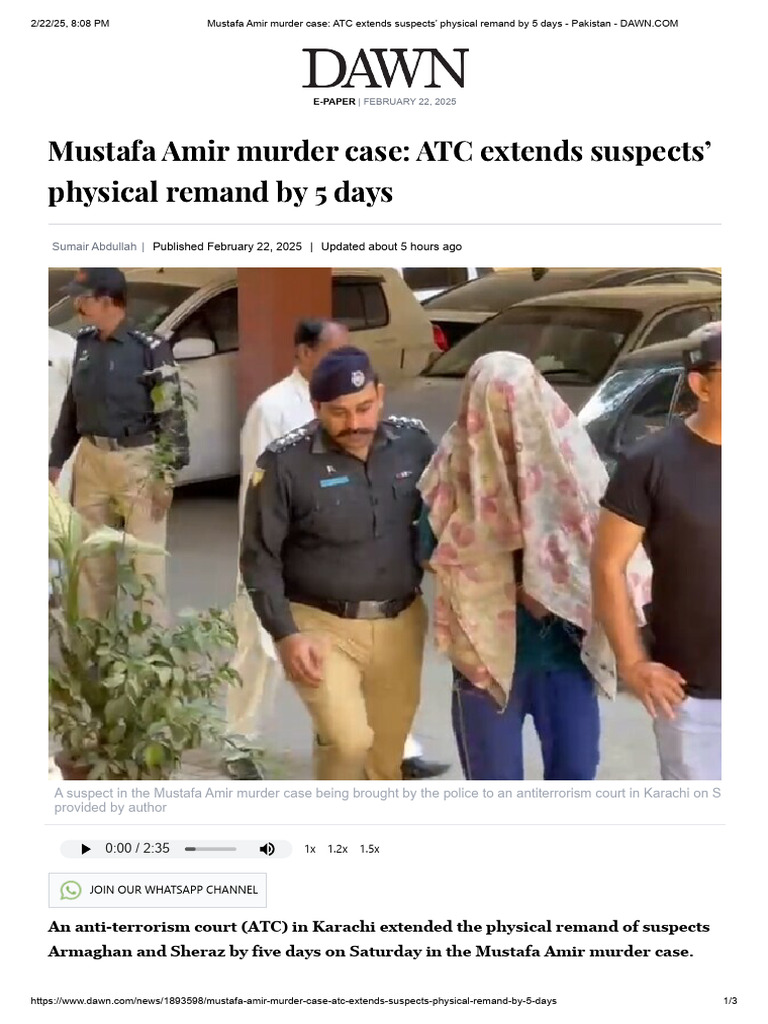 Mustafa Amir Murder Case Update: Remand Extended | PDF | Karachi ...