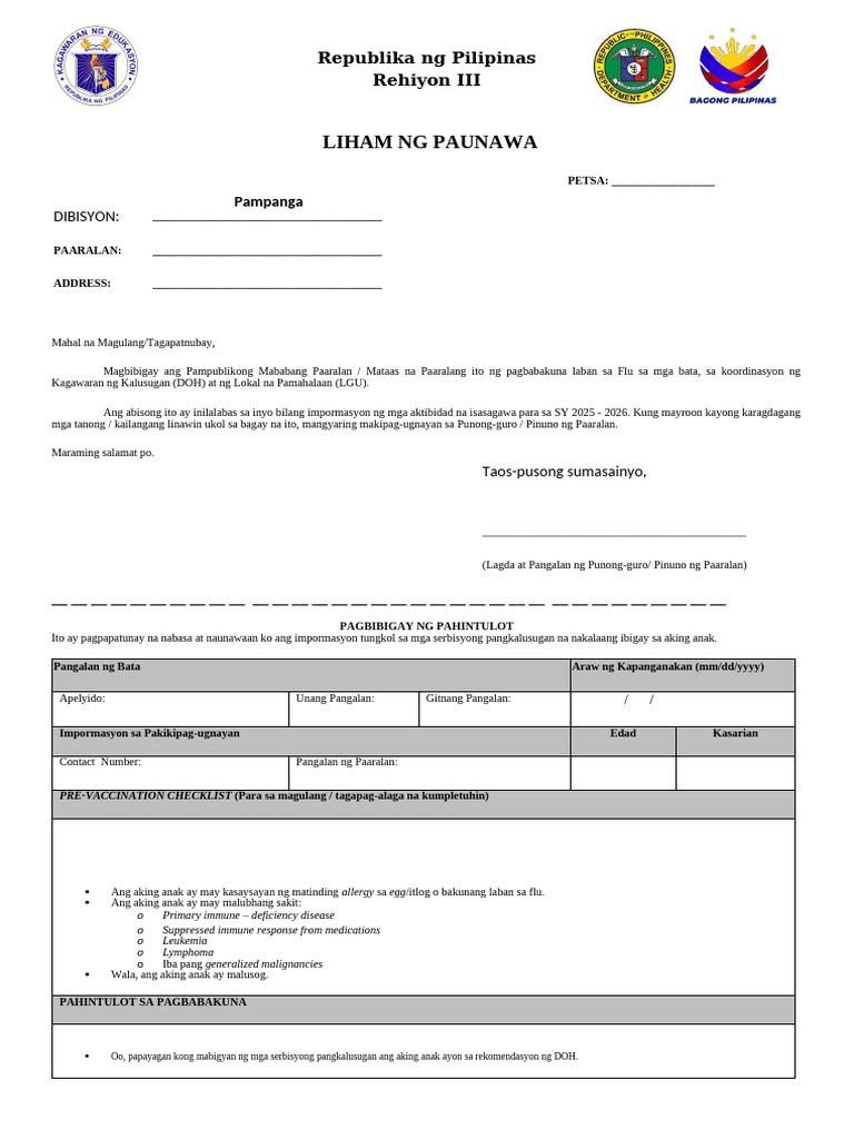 Flu Consent Form | PDF