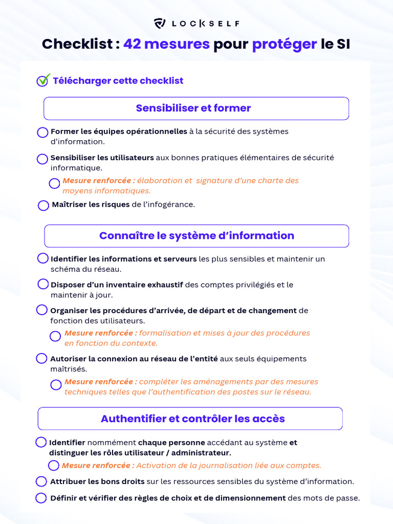 Checklist de sécurité des SI : 42 mesures | PDF | Sécurité | Sécurité ...