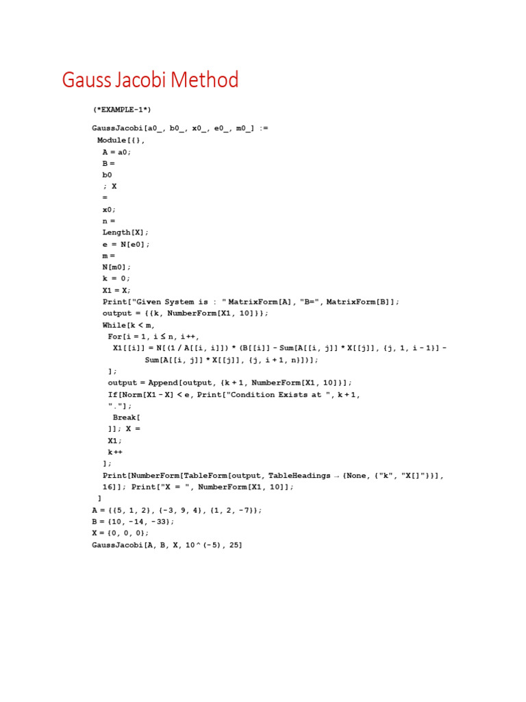 Gauss-Jacobi Method Example Explained | PDF