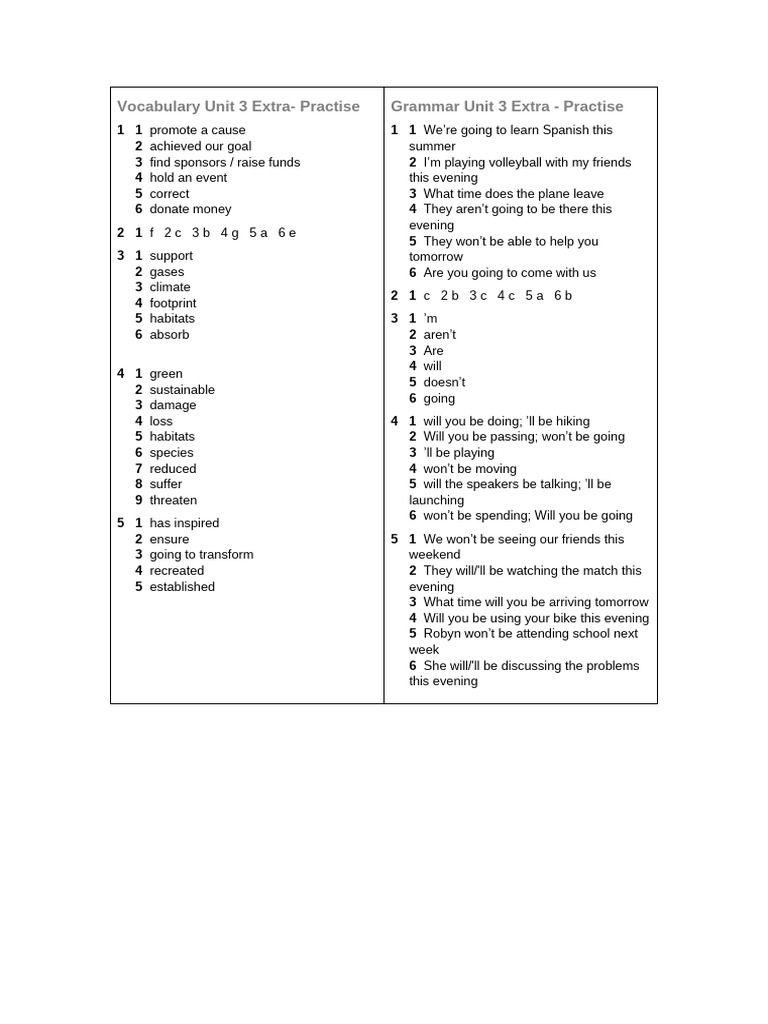Vocabulary and Grammar Practice Unit 3 | PDF