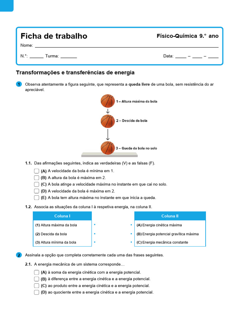 Exercícios sobre Energia Cinética e Potencial | PDF | Energia cinética ...