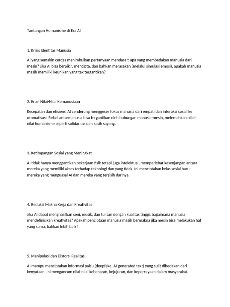 Tantangan Humanisme di Era AI | PDF