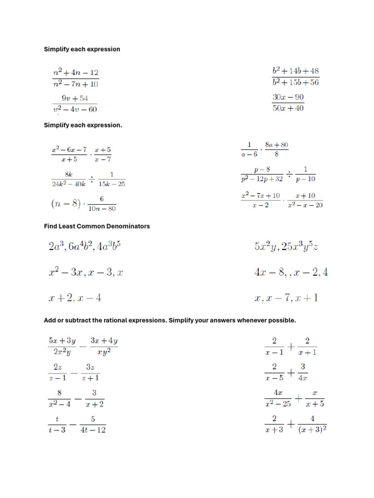 Rational Expressions Operations | PDF