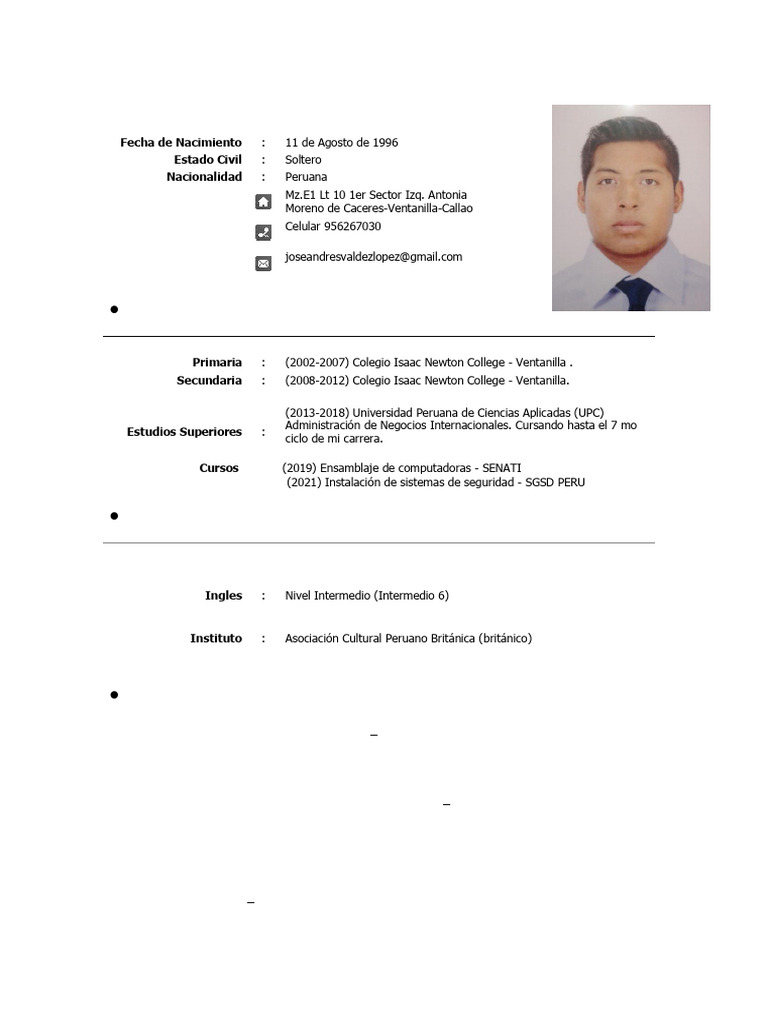 CV Andres Valdez Act | PDF | Soporte técnico
