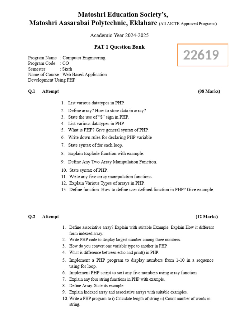 Web Application Development PHP Question Bank | PDF