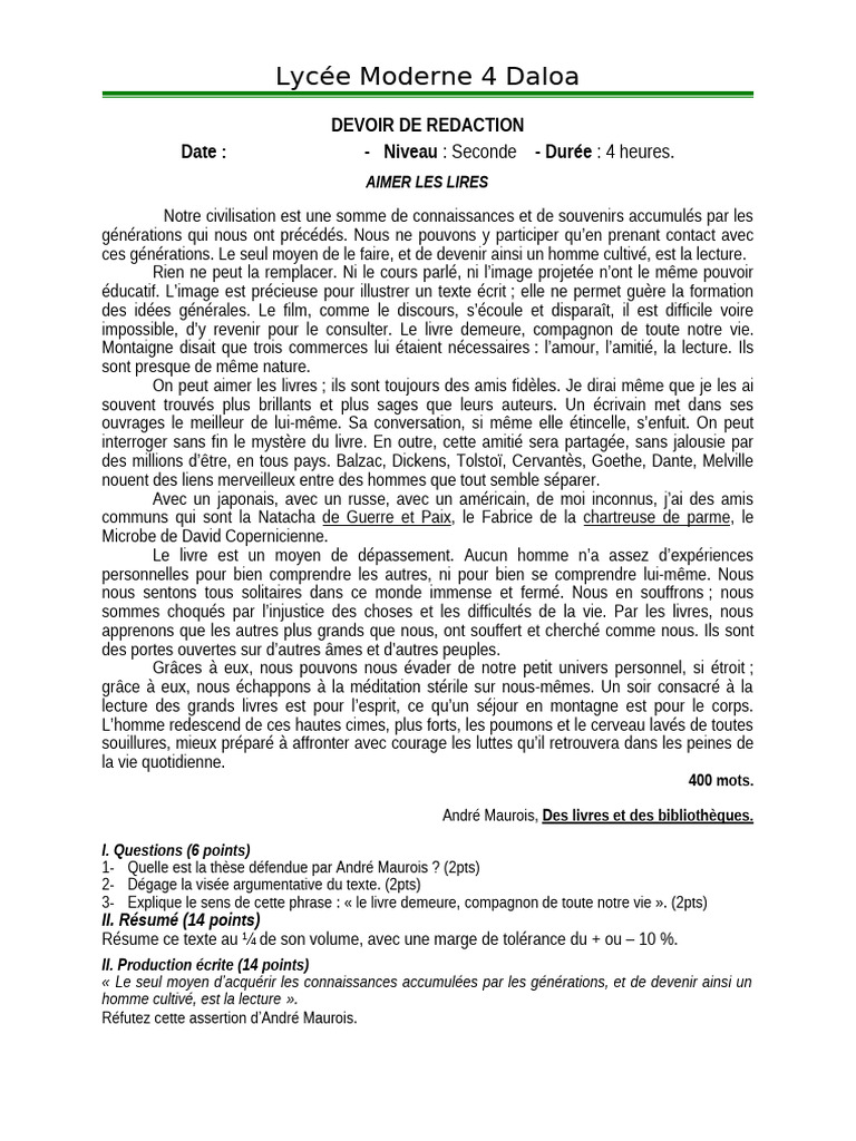 Importance de la Lecture en Seconde | PDF