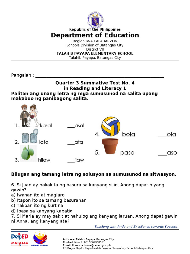 Q3 - Summative Test 4-Reading and Literacy | PDF