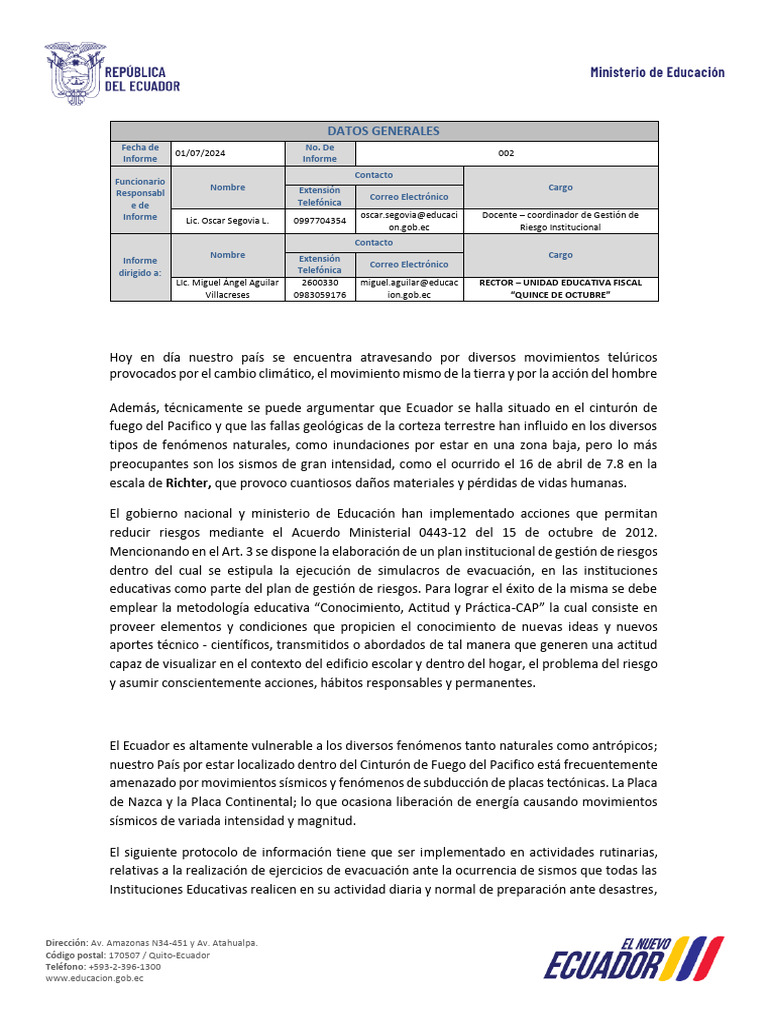 002 Formato Informe Sim 2024 | PDF | Temblores