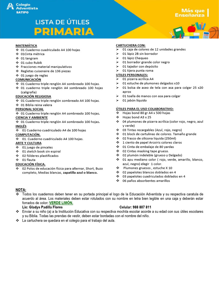Lista de útiles escolares 2023 | PDF | Arco iris | Diseño gráfico