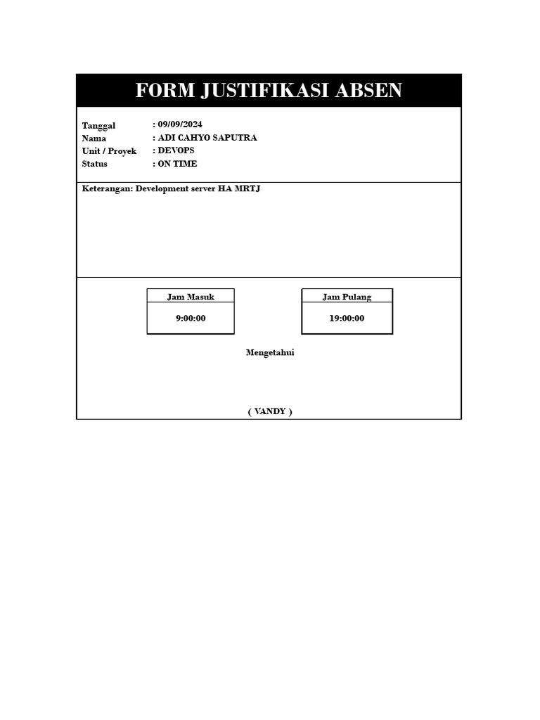 Form Justifikasi Adi Cahyo Saputra Tanggal 09-09-2024 | PDF