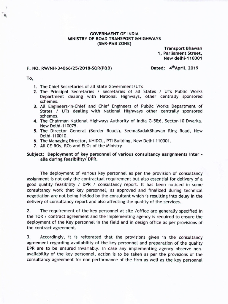 Deployment of Key Personal of Various Consultancy Assighments Inter ...