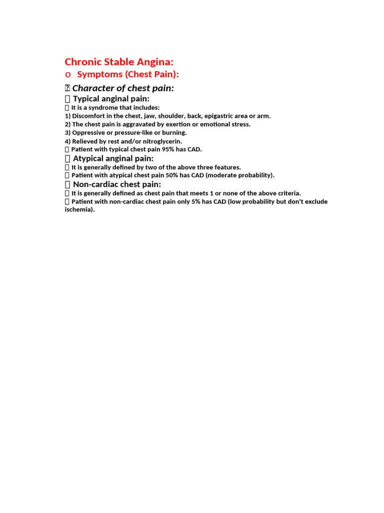 Chronic Stable Angina Overview and Treatment | PDF | Percutaneous ...