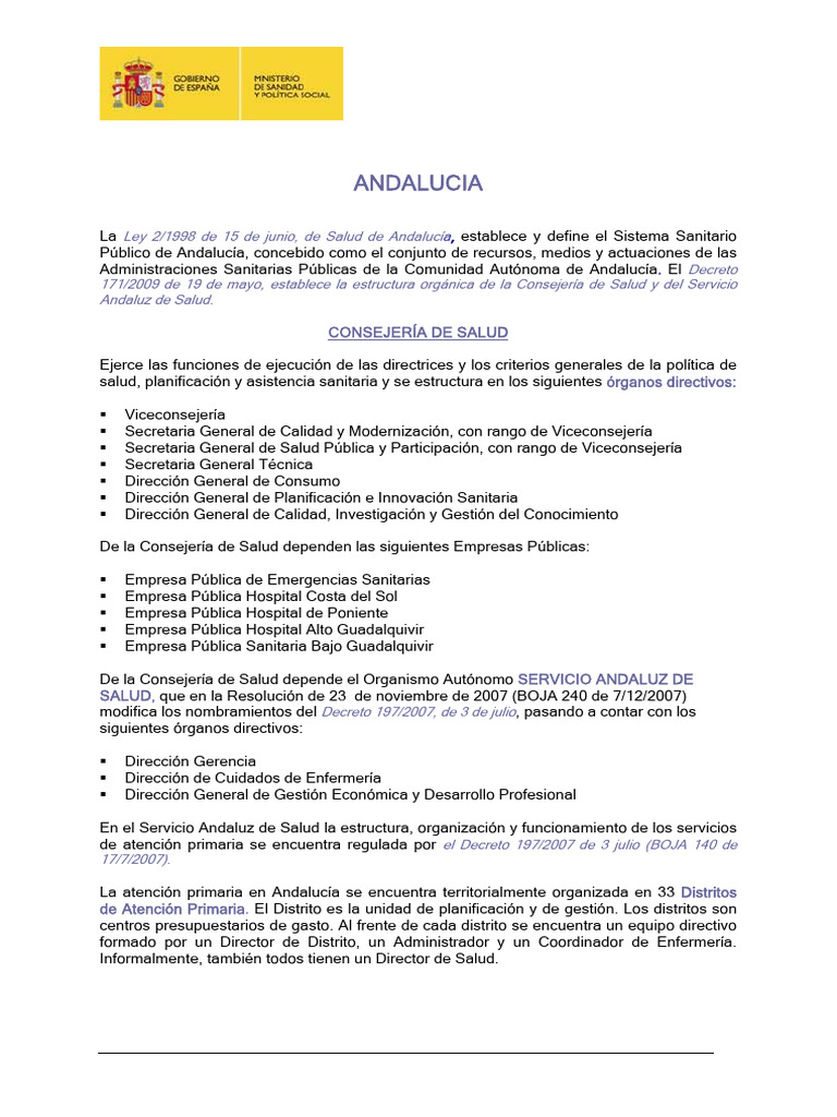 Estructura del Sistema Sanitario en Andalucía | PDF | Hospital ...