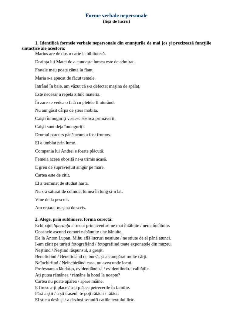 Forme Verbale Nepersonale | PDF