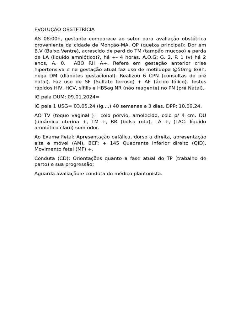 Avaliação Obstétrica de Gestante em TP | PDF