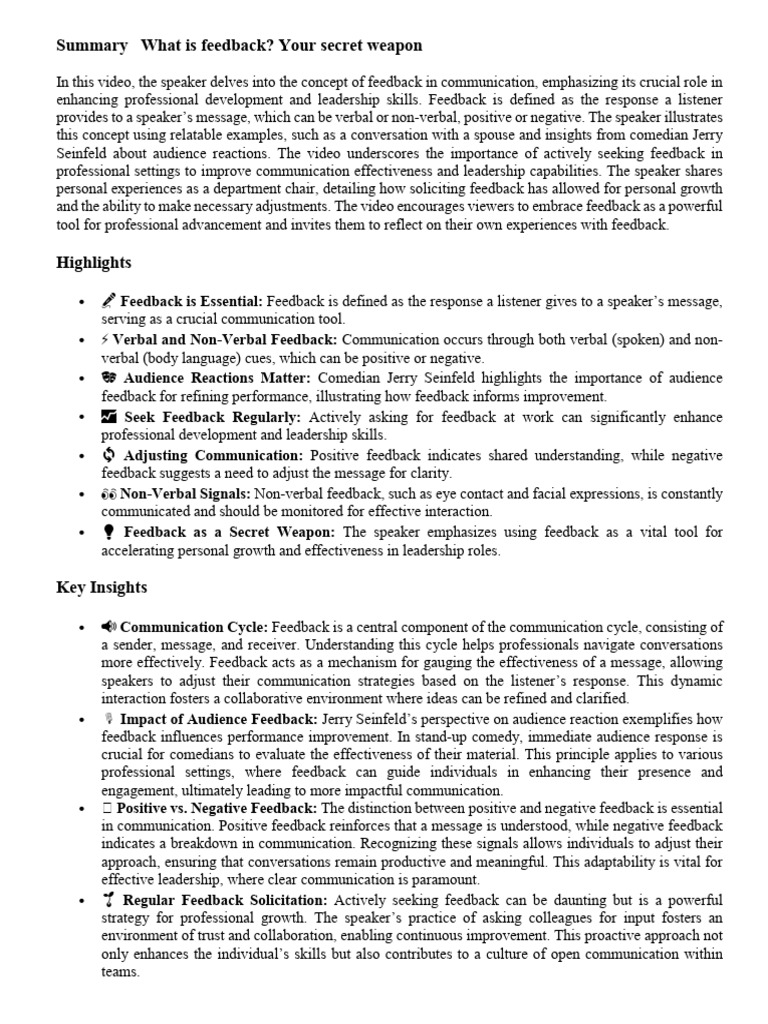 The Power of Feedback in Leadership | PDF | Nonverbal Communication ...