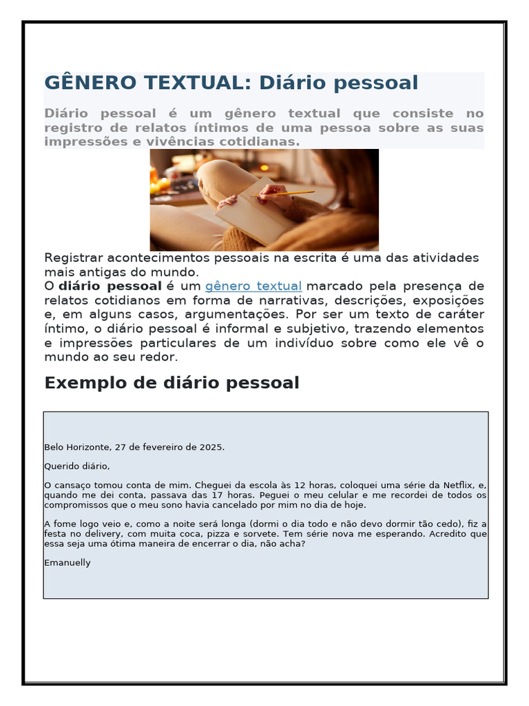 Características do Diário Pessoal | PDF