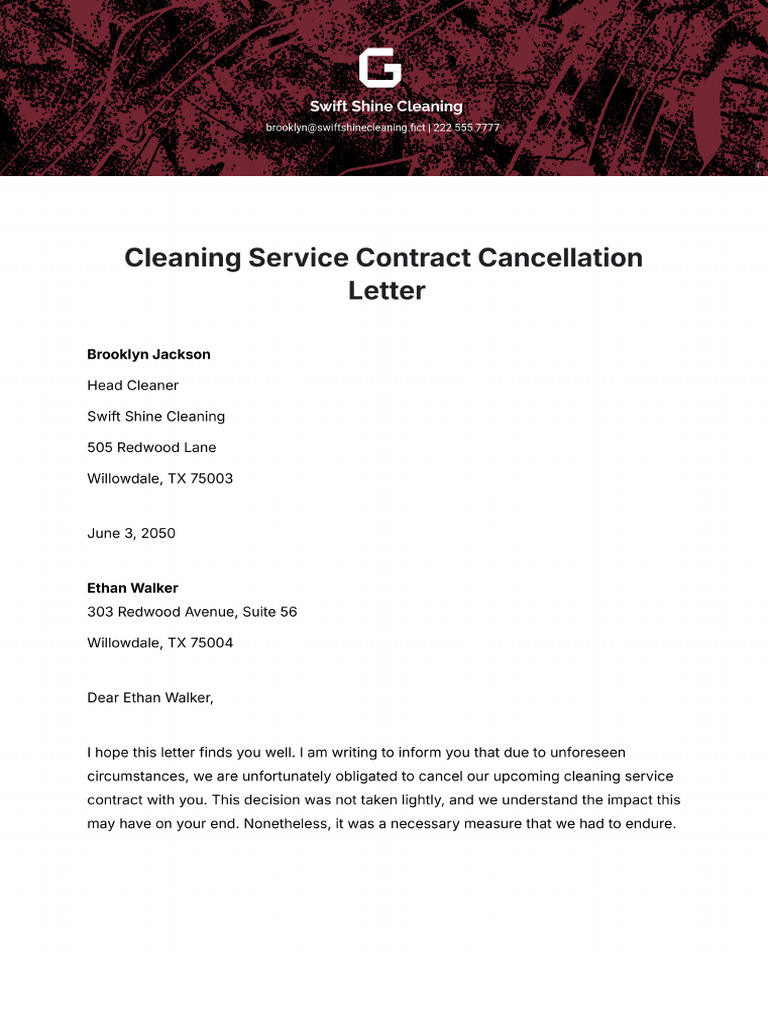 Cleaning Service Contract Cancellation Letter | PDF