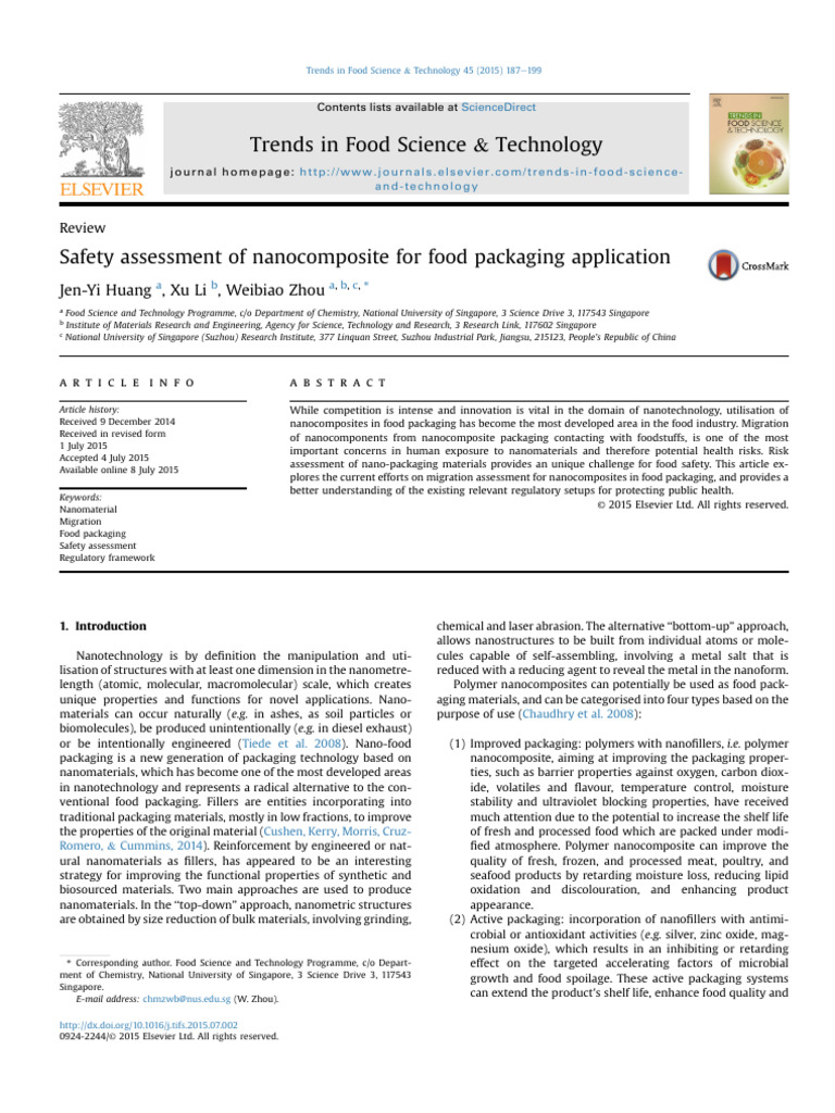 Nanocomposite Safety in Food Packaging | PDF | Nanoparticle | Nanomaterials