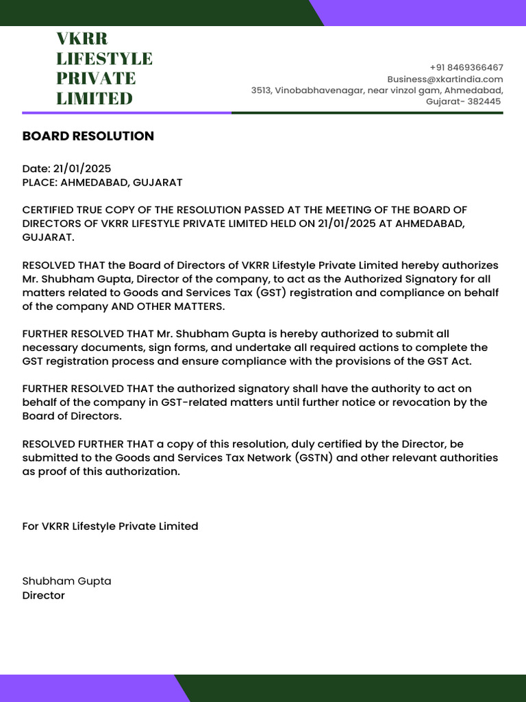Board Resolution for GST Authorization | PDF