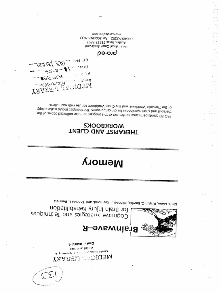 Memory Workbook for Cognitive Skills | PDF