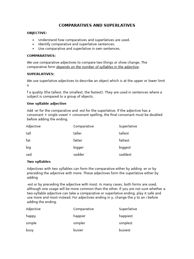 Understanding Comparatives and Superlatives | PDF | Adjective | Linguistics