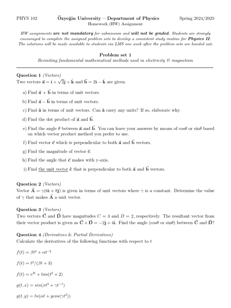 PHYS 102 Spring 2024 Homework Assignment | PDF | Euclidean Vector | Angle