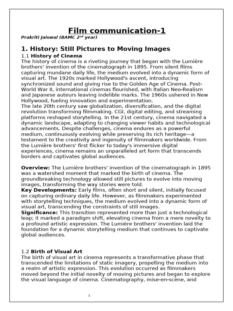 Evolution of Film Communication | PDF | Cinematography | Composition ...