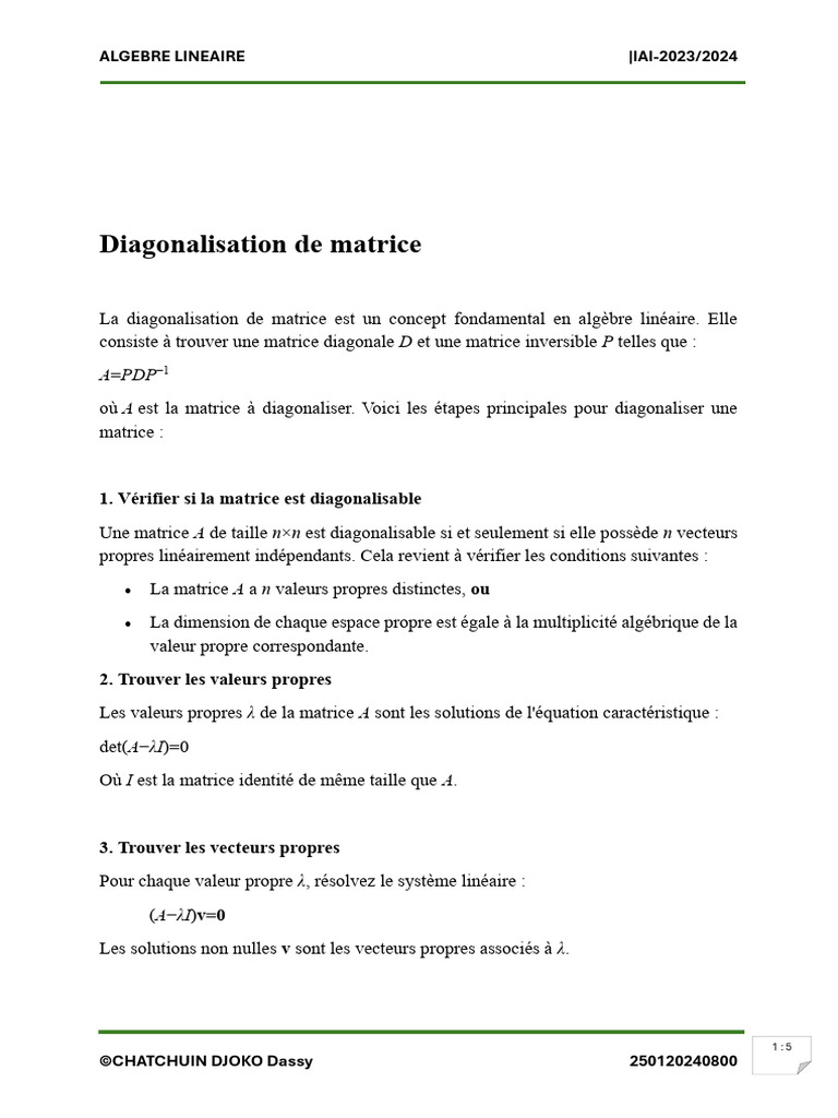 Diagonalisation et Trigonalisation de Matrices | PDF | Matrice ...