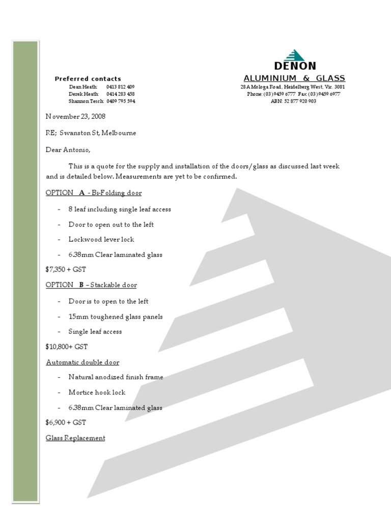 Door Installation Quote | PDF | Door | Glass Engineering And Science