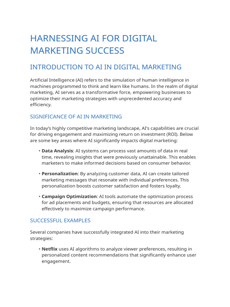 Harnessing AI For Digital Marketing Success | PDF