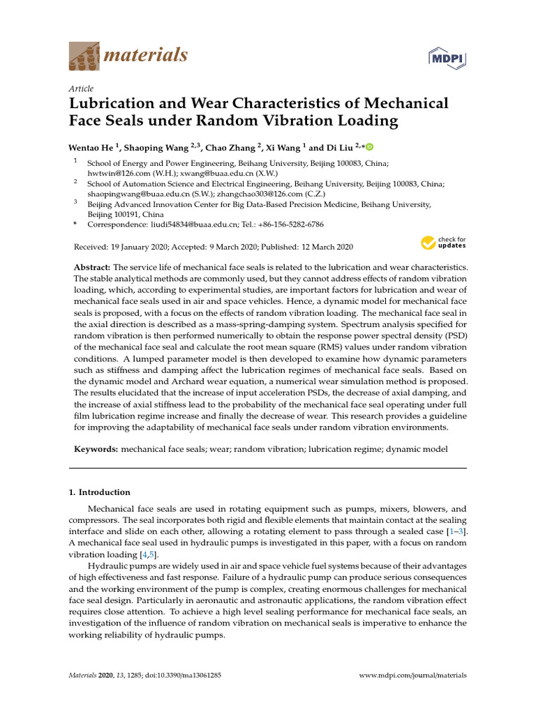 Mechanical Face Seals: Vibration Effects on Lubrication | PDF ...