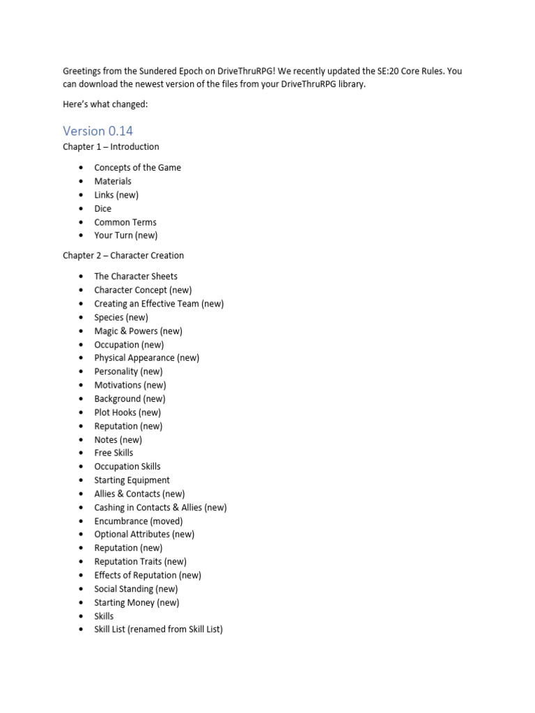 Updated SE:20 Core Rules Overview | PDF | Armour | Role Playing Games