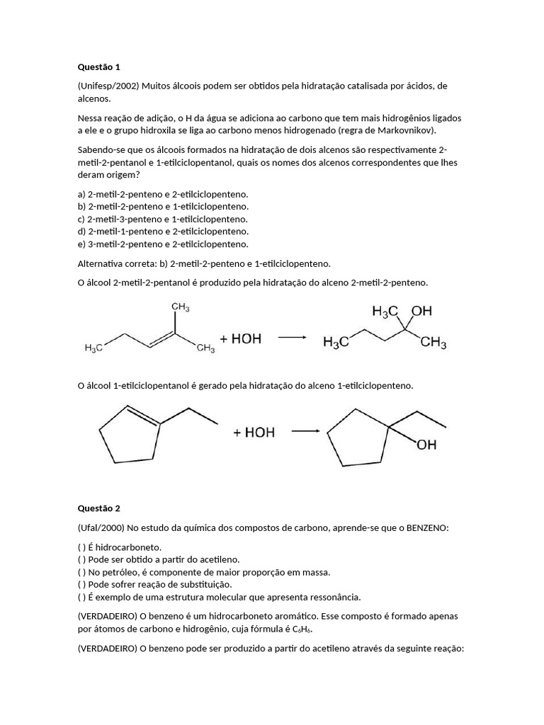 Reações Orgânicas: Questões e Exercícios | PDF | Alceno | Aldeído