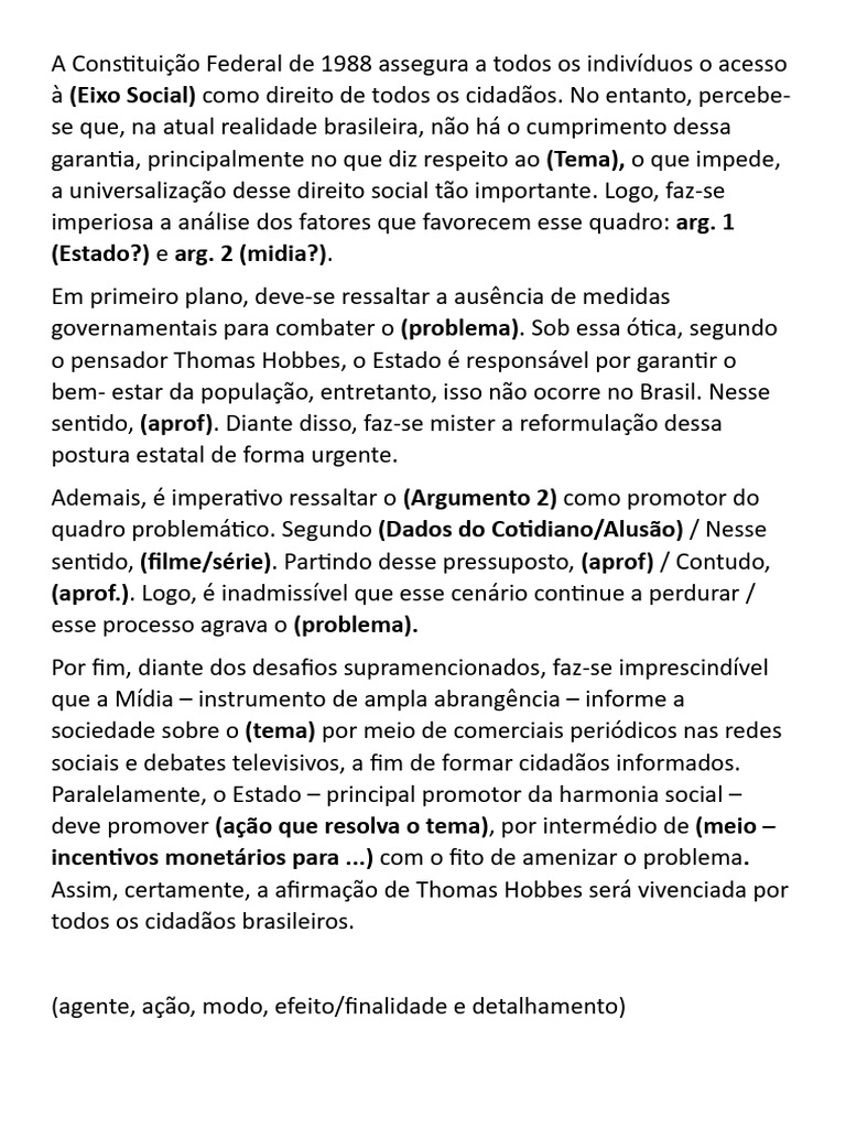 Redação sobre a Constituição de 1988 | PDF