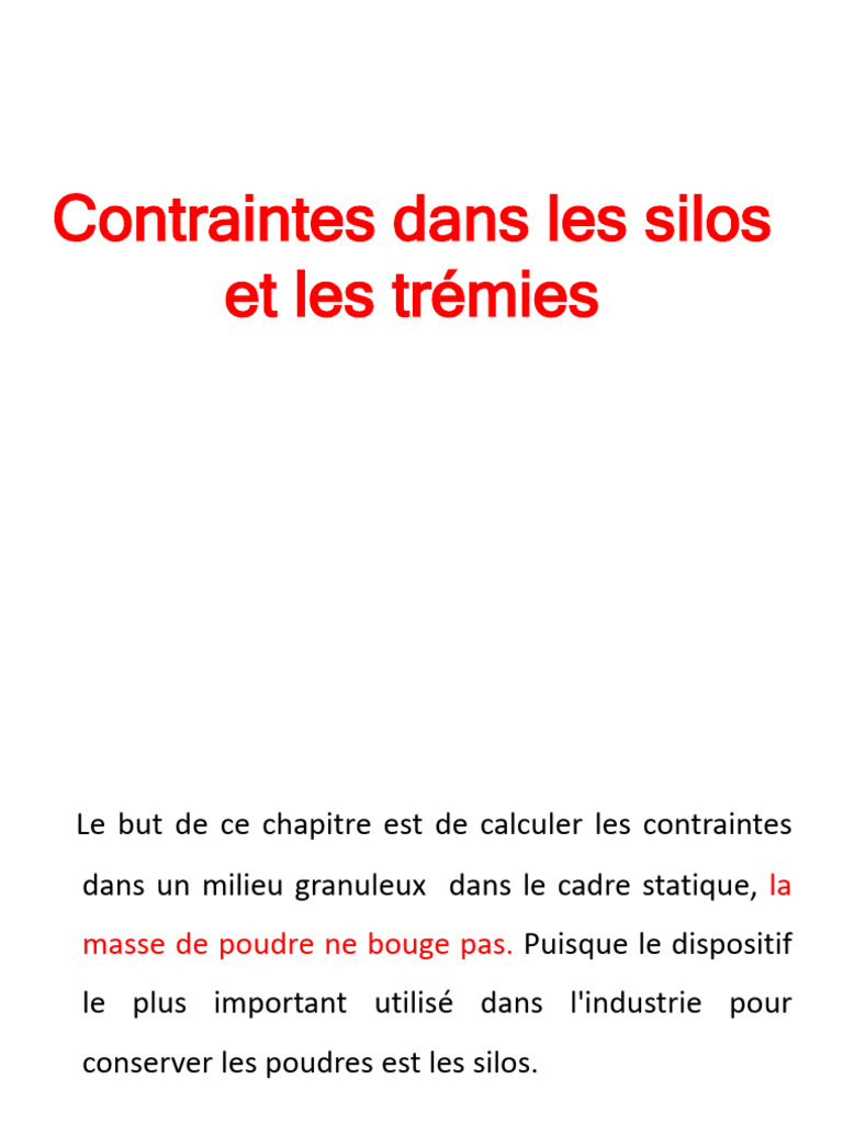 Contraintes dans silos et trémies granuleuses | PDF | Pression ...